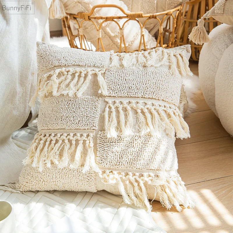 Afralia™ Boho Tassel Cushion Cover for Home Décor - 45x45cm Square/Round