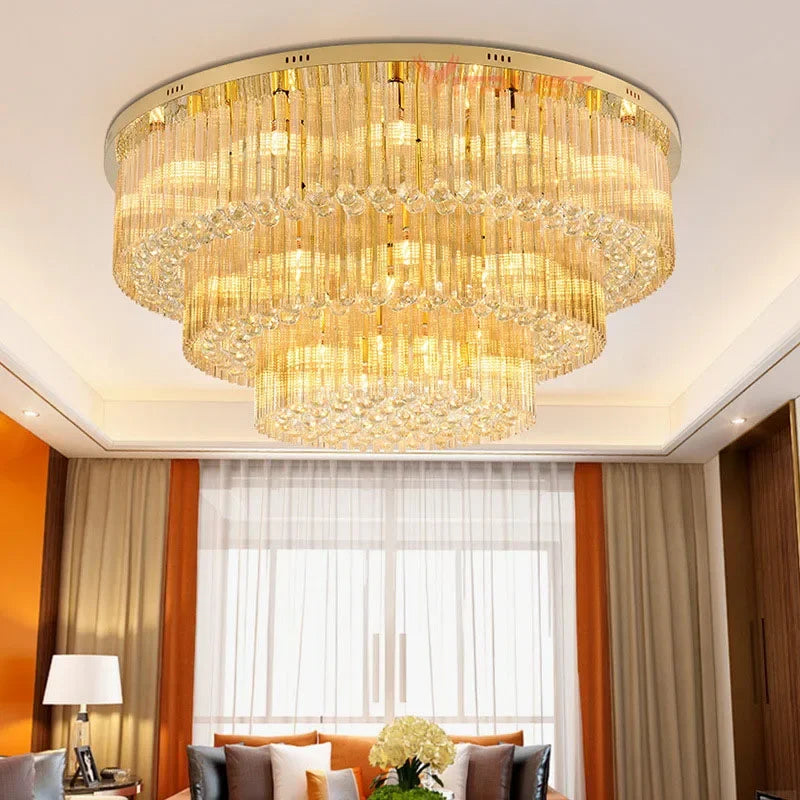 Afralia™ Large Crystal Ceiling Lamp: Elegant Home & Hotel Lighting Fixture