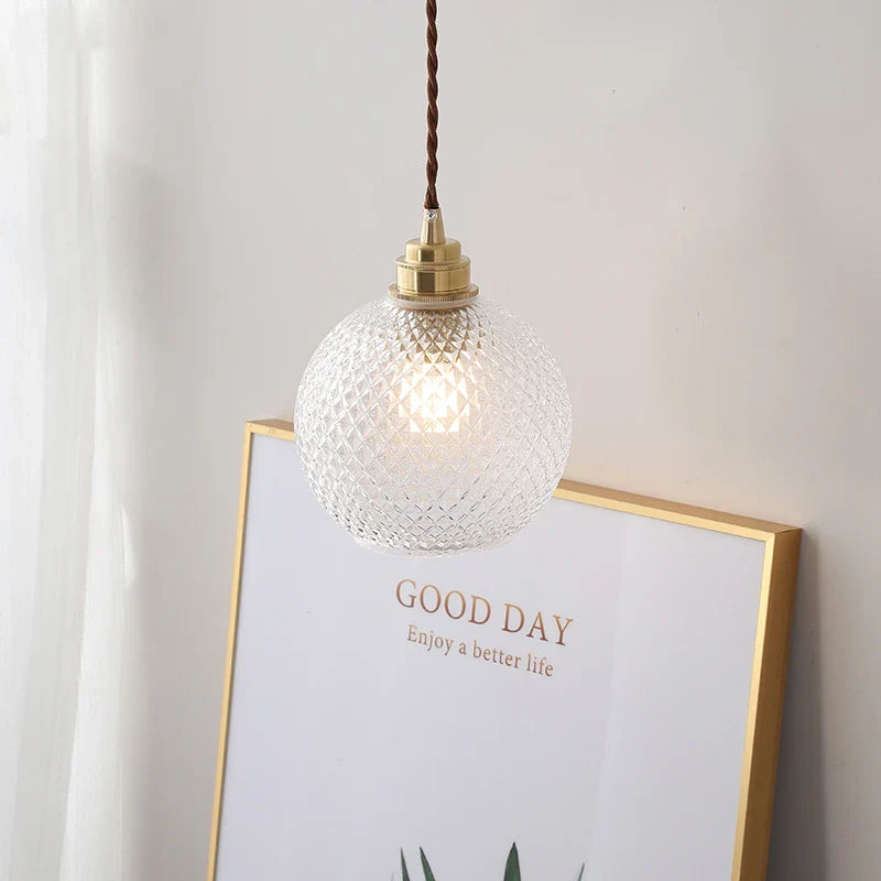 Afralia™ Glass Ball LED Pendant Light: Nordic Modern Copper Socket Hanging Lamp for Home Indoor Lighting.