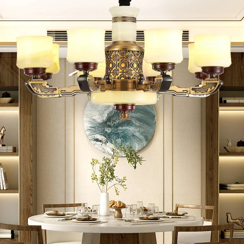 Afralia™ Luxury Copper Marble Chandelier for Living Room in New Chinese Style