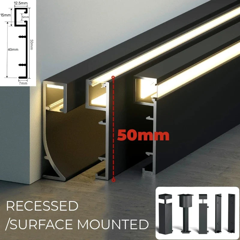 Afralia™ LED Skirting Profile: Hidden Corner Recessed Aluminum Baseboard Light Strip