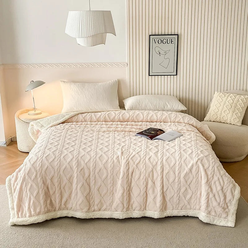 Afralia™ Striped Jacquard Taffeta Lamb Fleece Blanket: Cozy Multi-Functional Shawl for All Seasons