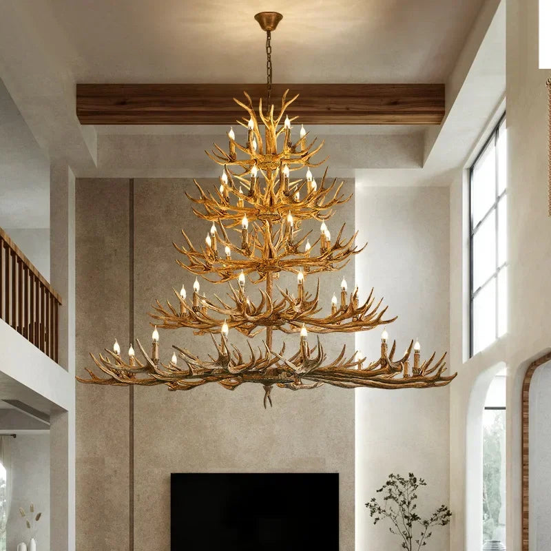 Afralia™ Antler Deer Chandelier: Rustic Resin Hanging Lamp for Living Room & Loft