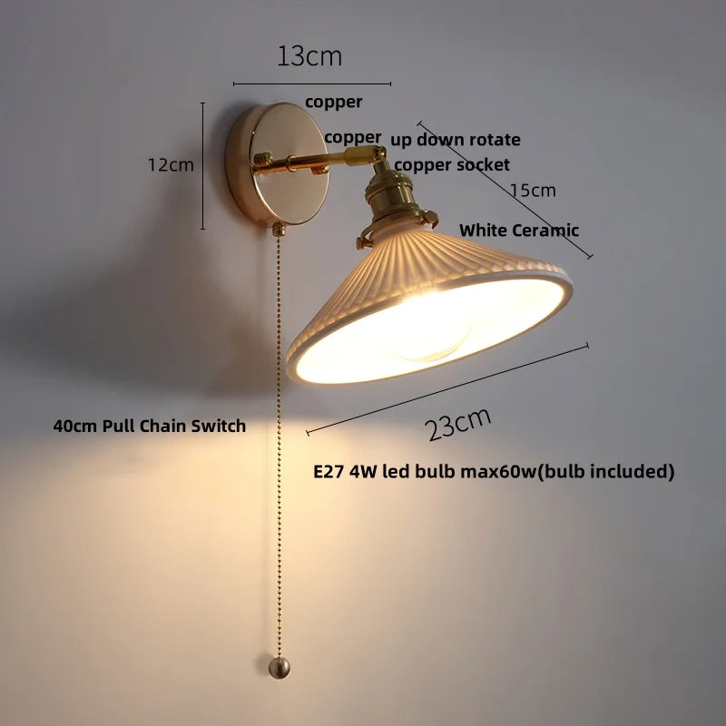 Afralia™ Ceramic LED Wall Lights | Pull Chain Switch | Bedroom Mirror Fixture