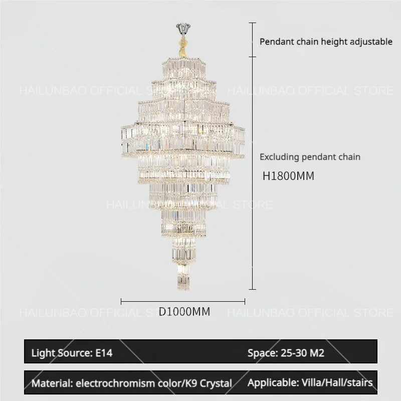 Afralia™ Hollow Luxury Crystal Chandelier for Living Room and Staircase