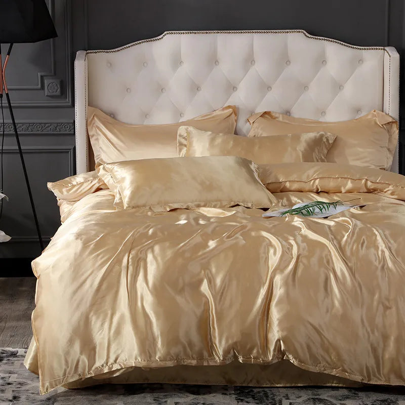 Afralia™ Solid Color Ice Rayon Cooling Bedding Set - King/Queen Size Skin-Friendly Fitted Sheet