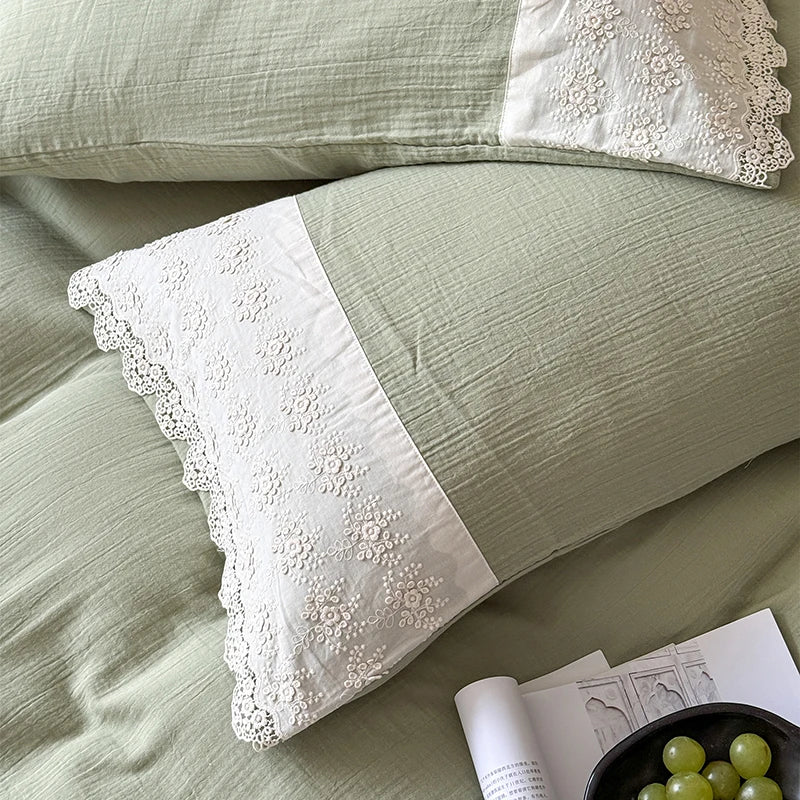 Afralia™ French Lace Cotton Bedding Set: Duvet, Sheet, Pillowcases, 4Pc