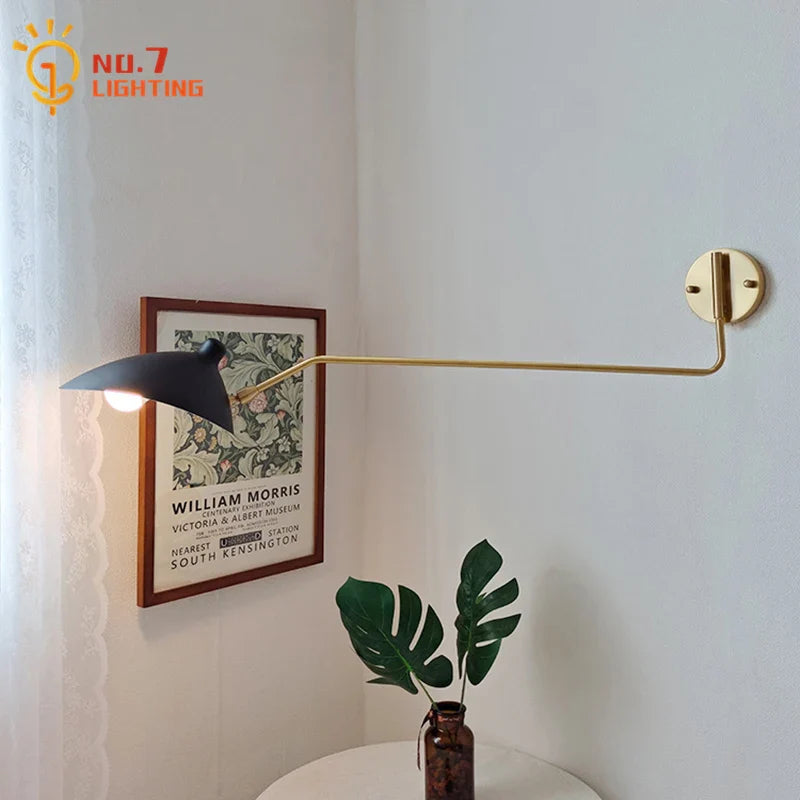 Afralia™ Copper Swing Arm Wall Lamp LED E27 Retro Telescopic Bedside Living Room