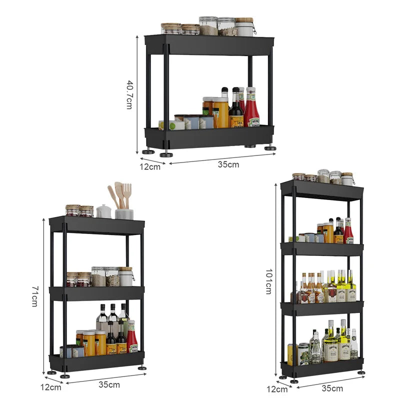 Afralia™ Slim Slide Storage Rack Shelf Organizer - Space Saving, 4-Layer Movable Stand