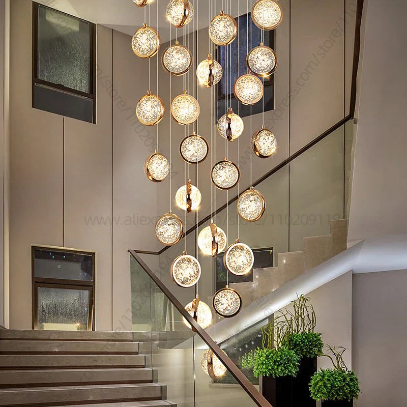 Afralia™ Crystal Ball Chandelier: Modern Loft & Staircase Hanging Light for Home, Hotel & Mall