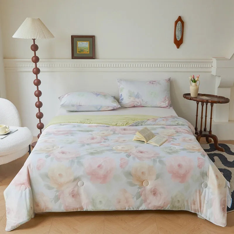 Afralia™ Knitted Cotton Print Summer Quilt, Silk Soft Blanket