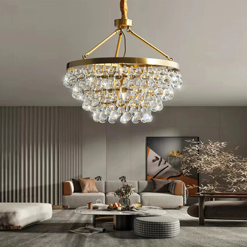 Afralia™ Black Crystal Bead Ceiling Chandelier - Modern Classic for Living Room & Dining Table