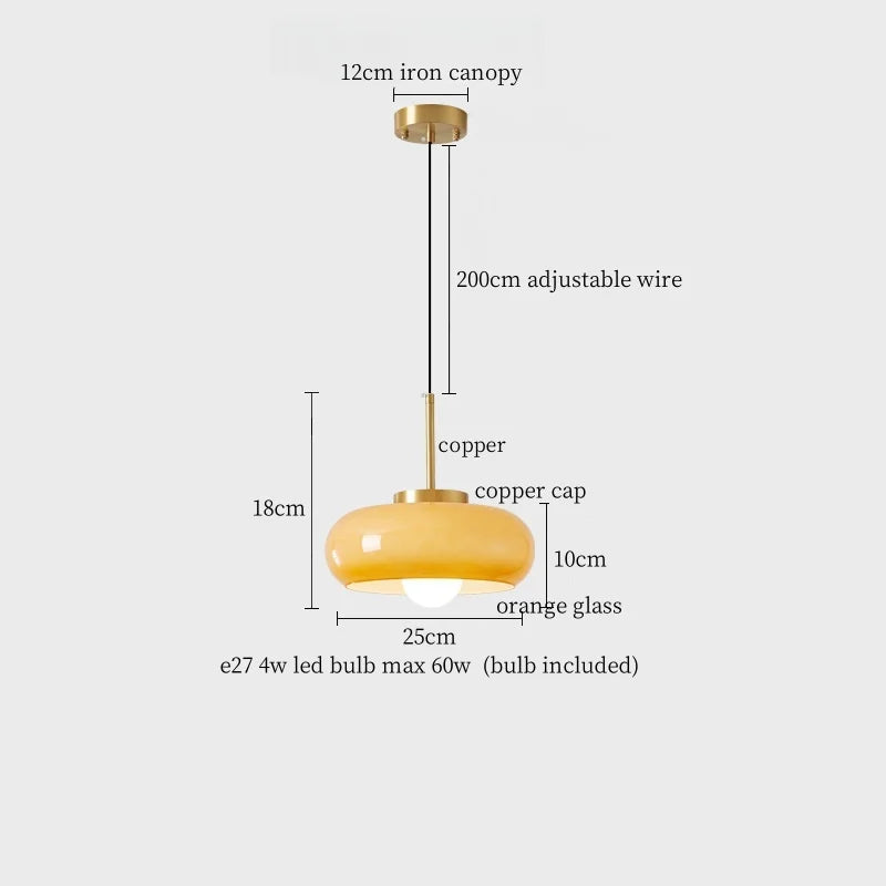 Afralia™ Orange Glass Pendant Lamp for Cafe Bar Loft Living Room Vintage LED Light