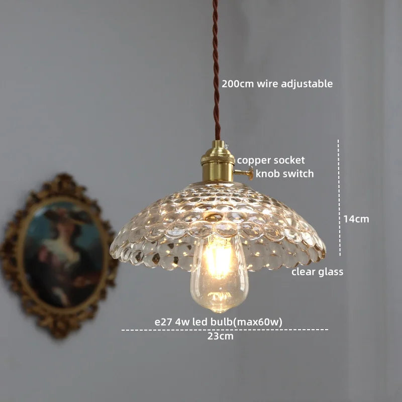 Afralia™ Copper Glass Chandelier LED Pendant Lights for Dining Room Bedroom Bar