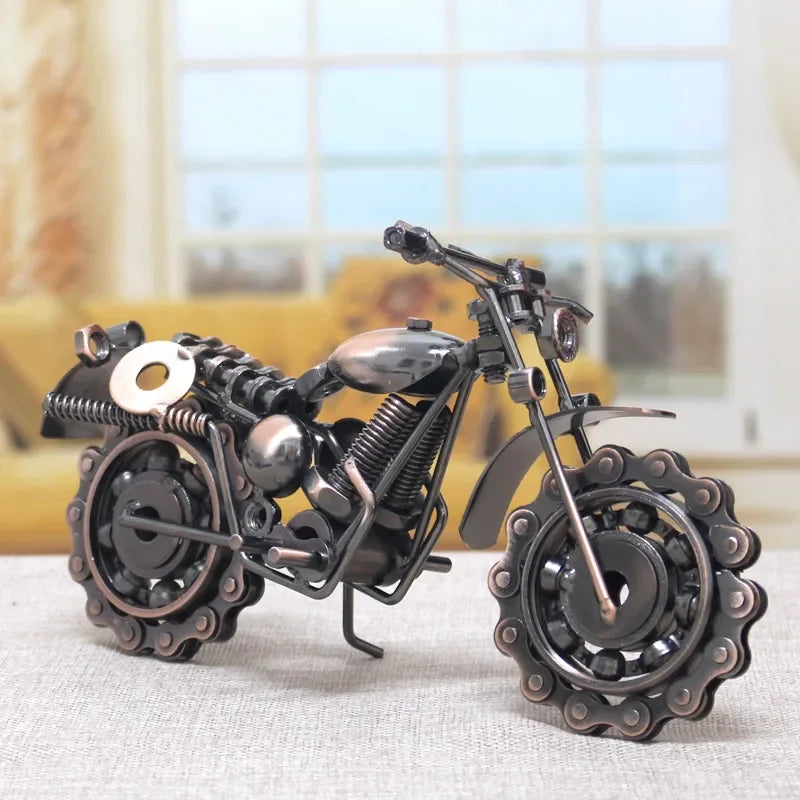 Afralia™ Vintage Metal Motorcycle Model - Handmade Iron Motorbike Figurine for Home Office Décor