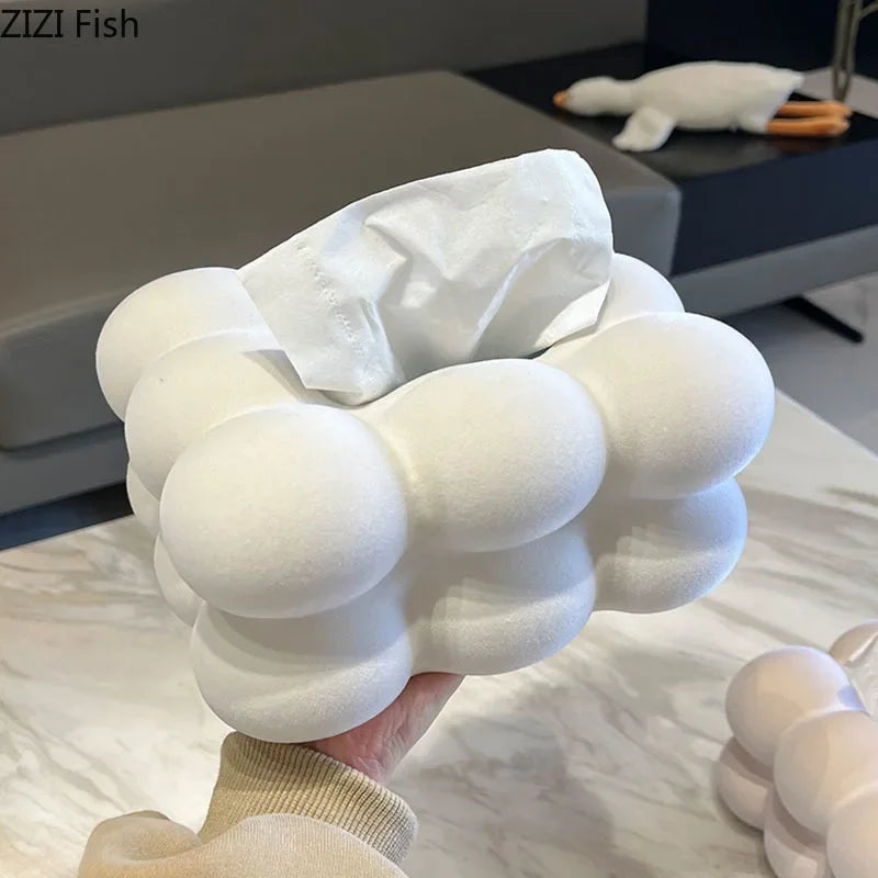 Afralia™ Cloud Ceramic Tissue Box - White Porcelain Desk Decoration