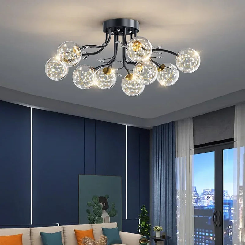 Afralia™ Black Gold Chandelier with Clear Star Glass Ball Pendant Lights