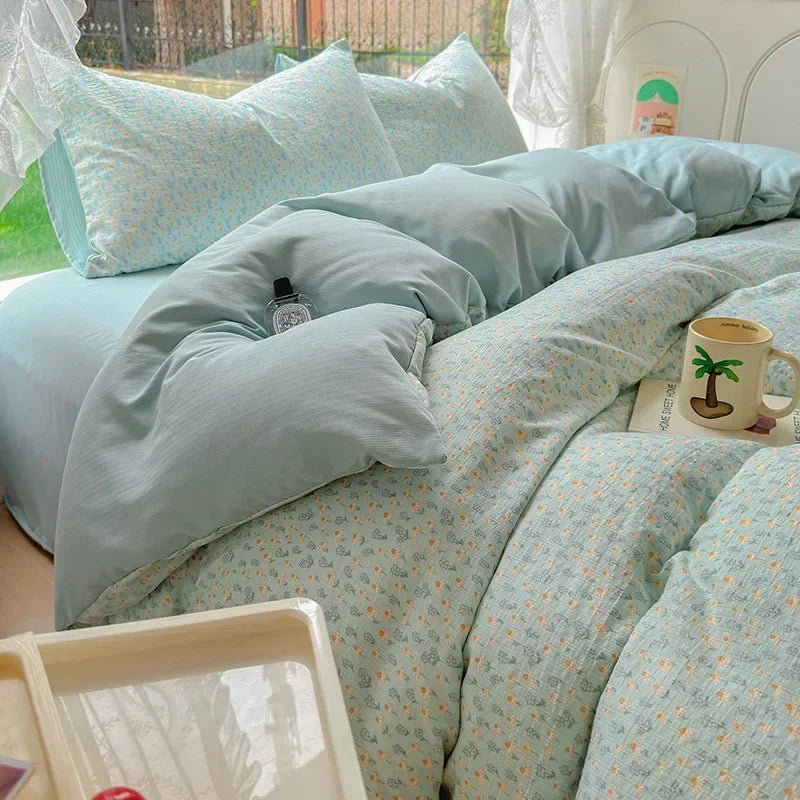 Afralia™ Floral Printed Cotton Bed Set: Cute, Soft, Comfortable 4-Piece Duvet Cover & Sheet