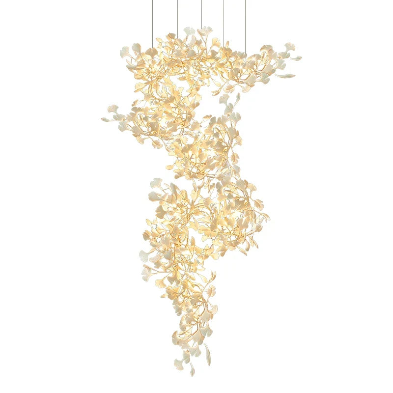 Afralia™ Ginkgo Biloba Chandelier: Elegant Duplex Living Room Hotel Lobby Pendant Light