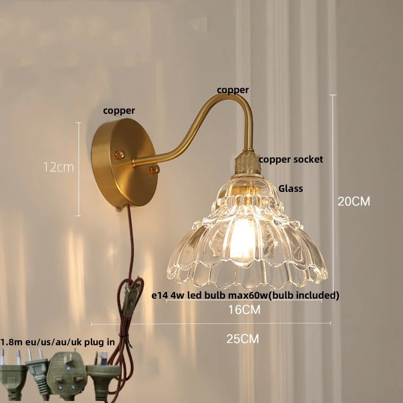 Afralia™ Brass LED Wall Lights Pull Chain Switch Clear Glass Modern Vanity Mirror Light