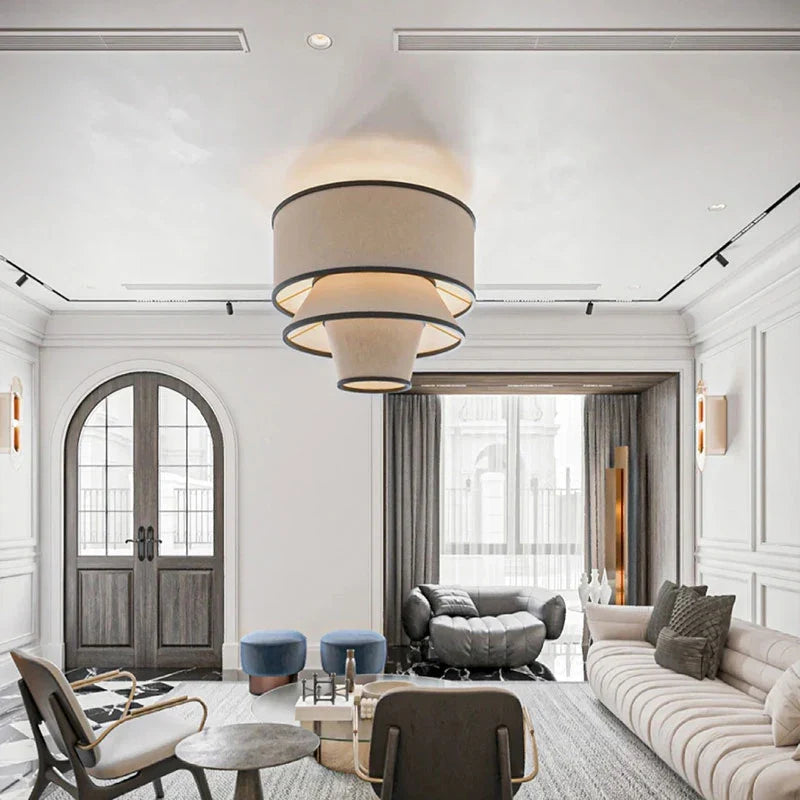 Afralia™ Wabi Sabi Fabric Ceiling Chandelier LED Pendant Lamp for Living Dining Room