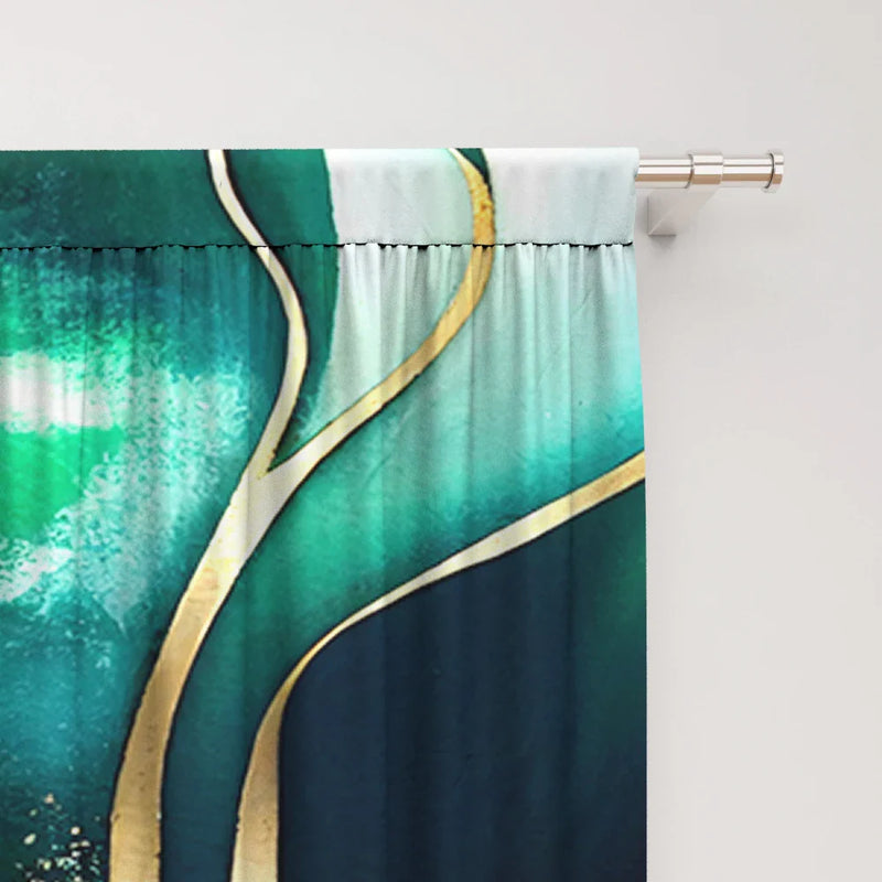 Afralia™ Green Marble Rod Pocket Curtains for Home Decoration