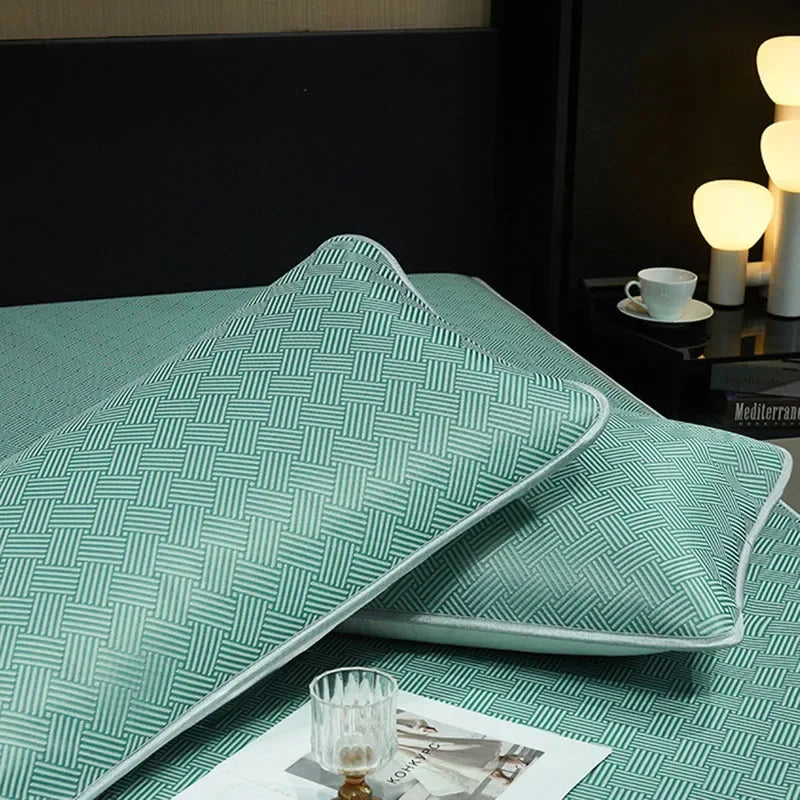 Afralia™ Antibacterial Ice Silky Soft Fitted Sheet Set, Striped Geometric Pattern, Breathable Mattress Cover