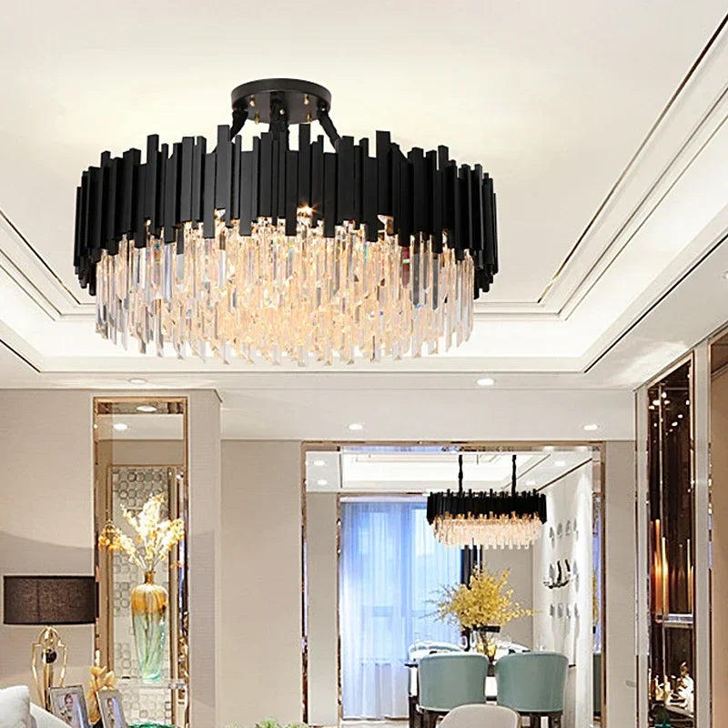 Afralia™ Oval LED Crystal Chandelier: Modern Black Pendant Light for Living Room, Bedroom, Dining Room
