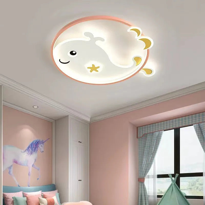 Afralia™ Kids Crescent Moon Rabbit Ceiling Chandelier LED Bedroom Light