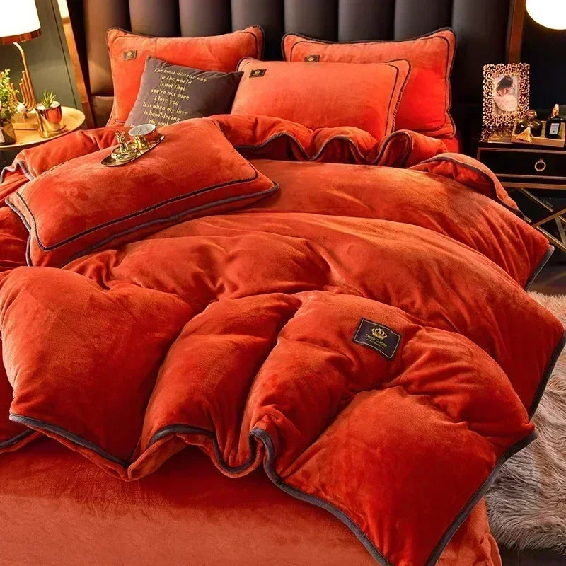 Afralia™ Plush Milk Velvet King Bedding Set for Winter Warmth