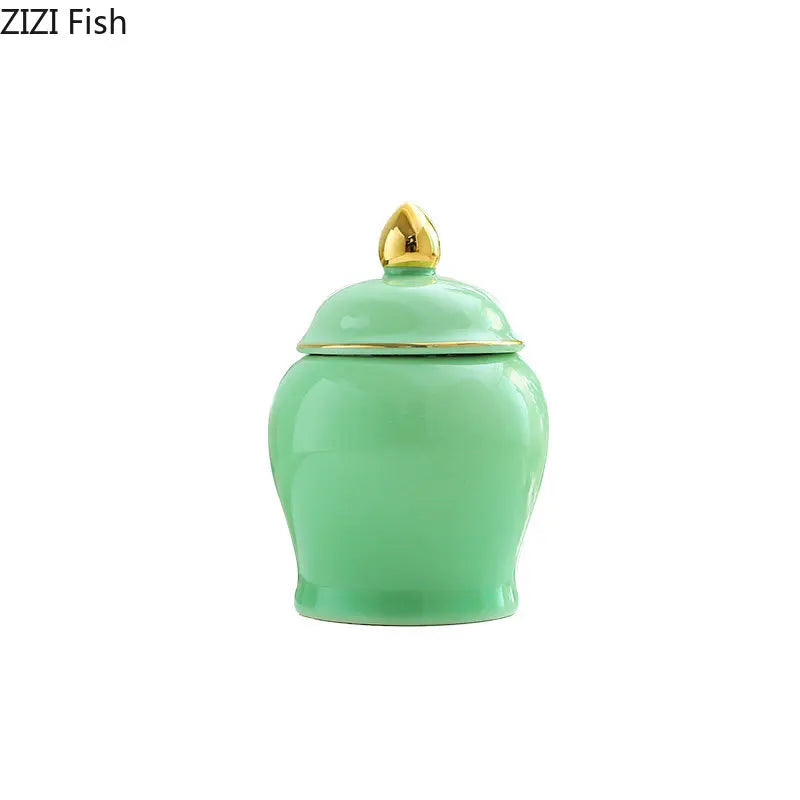 Afralia™ Gold Tea Canister Ceramic Storage Jar with Lid for Desk Decoration