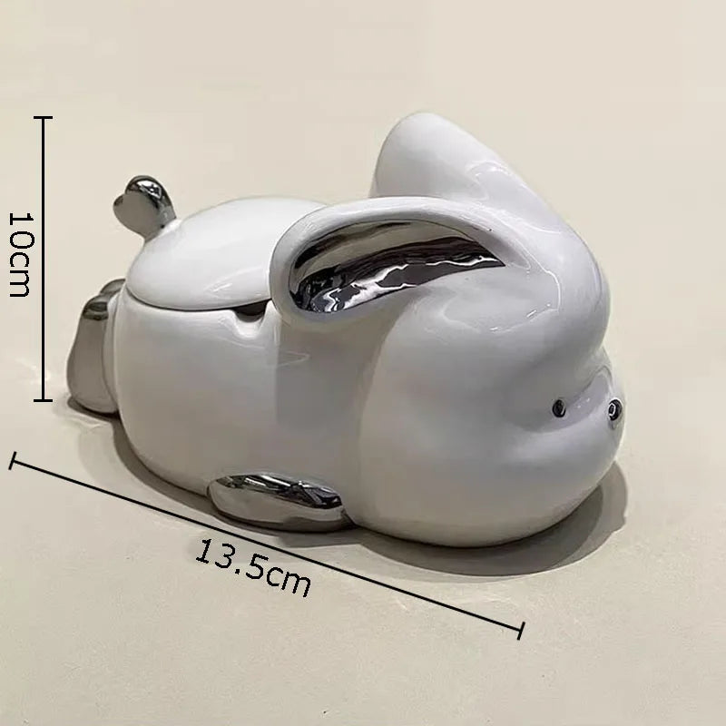 Afralia™ Pink Rabbit Ceramic Ashtray with Lid - Creative Cartoon Desk Decoration