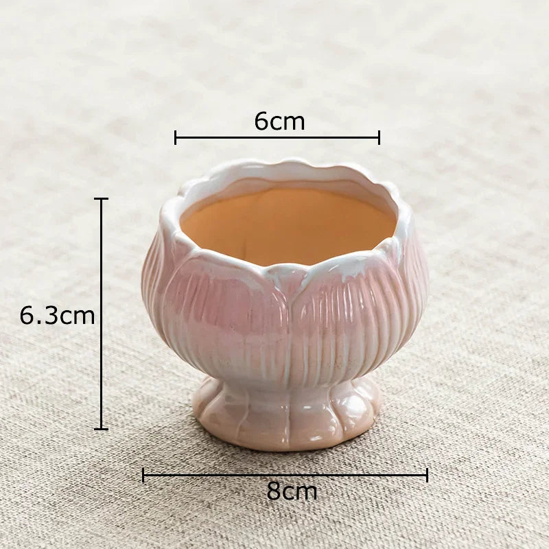 Afralia Lotus Flower Ceramic Vase: Small Plant Pots for Table Decoration and Room Aesthetic