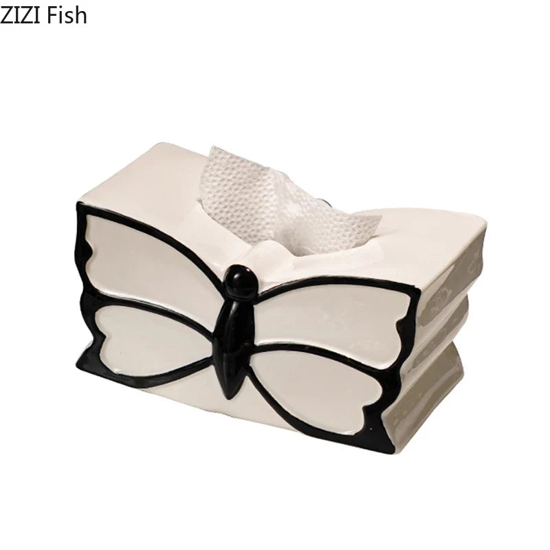 Afralia™ Butterfly Ceramic Tissue Box - Decorative Bedside Table Paper Towel Case