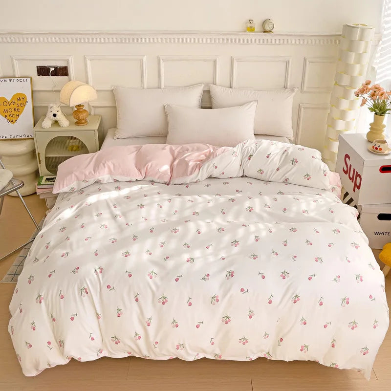 Afralia™ Cartoon Heart Plant Floral Print 3Pcs Set (Duvet Cover + Pillowcases)