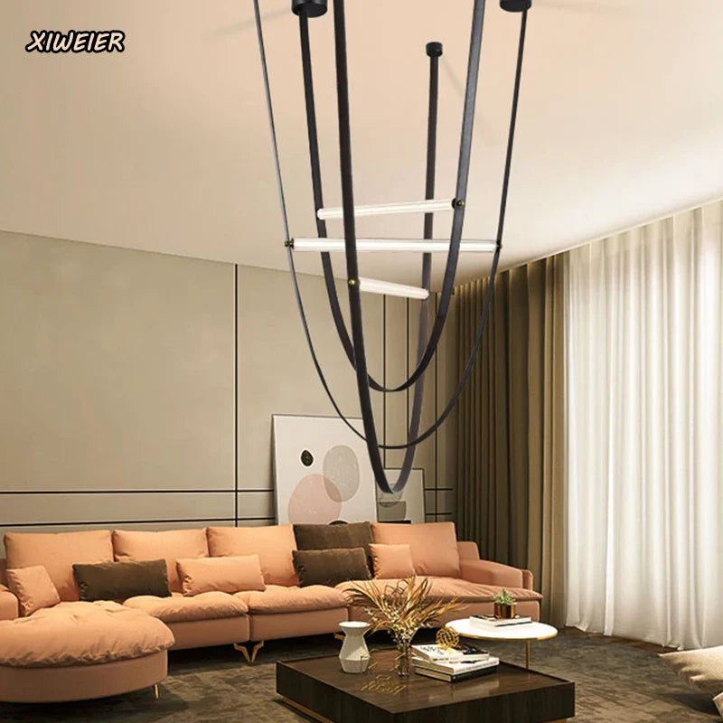 Afralia™ Nordic Restaurant Living Room LED Chandelier: Simple, Elegant Duplex Staircase Hall Design