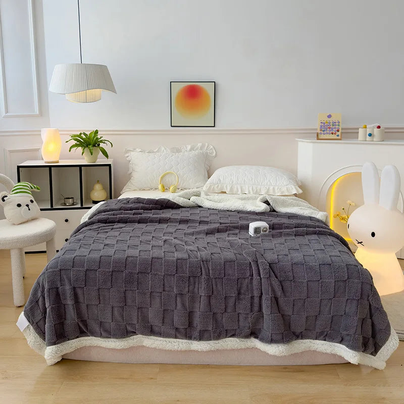 Afralia™ Checkerboard Faux Lamb Fleece Blanket: Soft, Cozy, Dual Sided Sofa Cover, Machine Washable