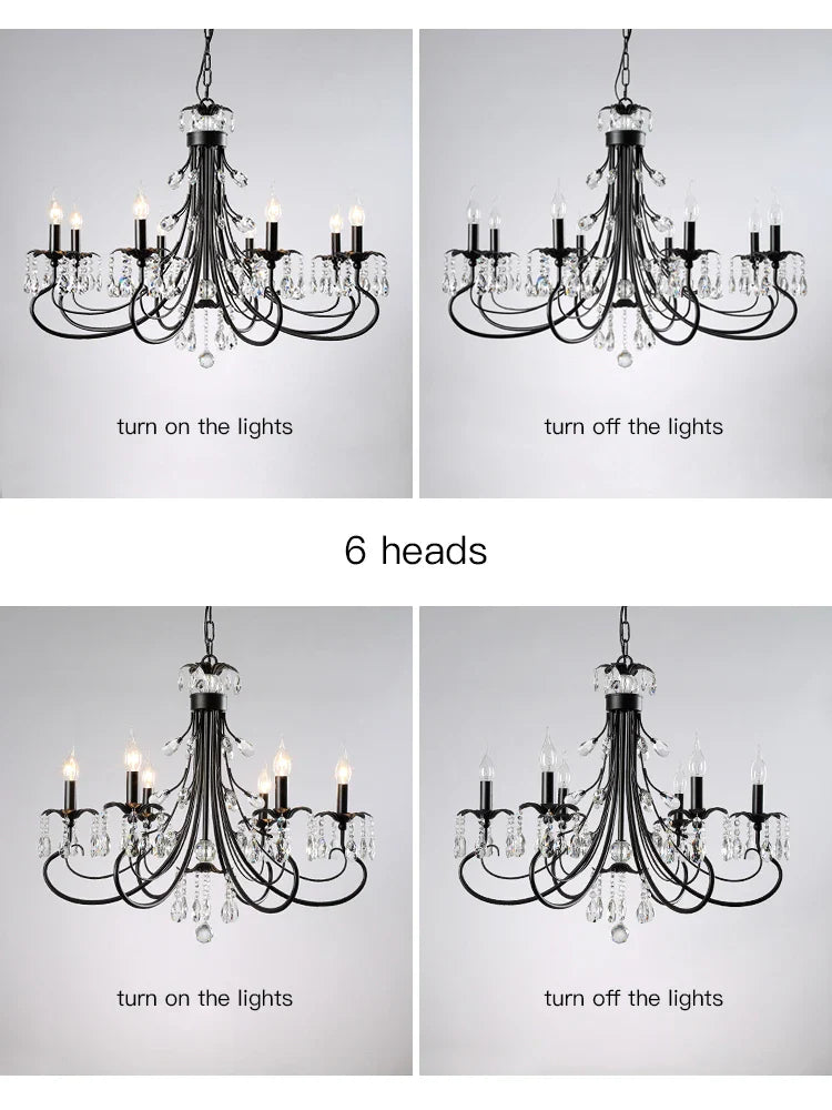 Afralia™ Crystal Chandelier: Modern Black E14 Candle Pendent Lamp for Living Room