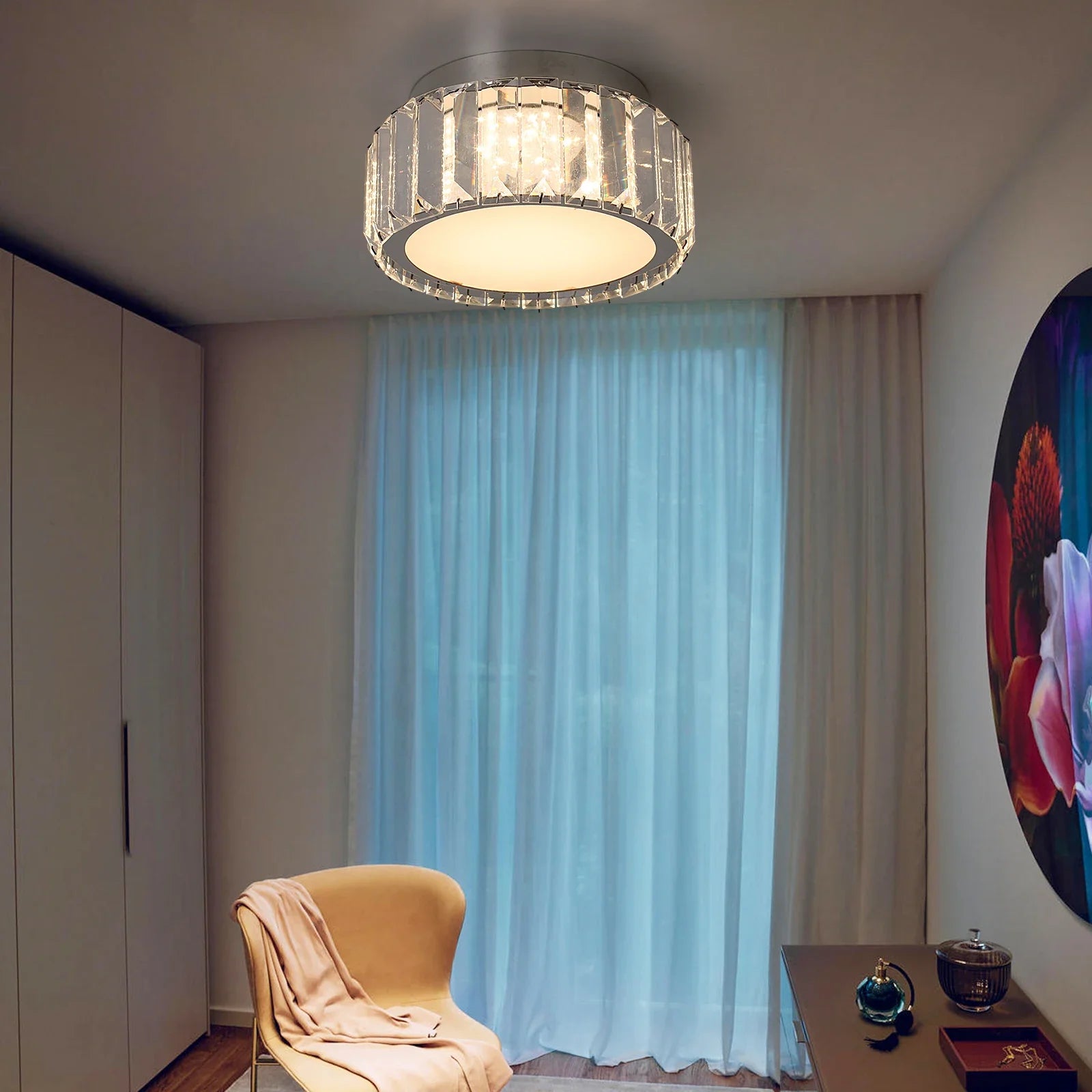 Afralia™ Big Crystal LED Circle Chandelier Ceiling Lamp, RC Dimmable for Bedroom Living Room