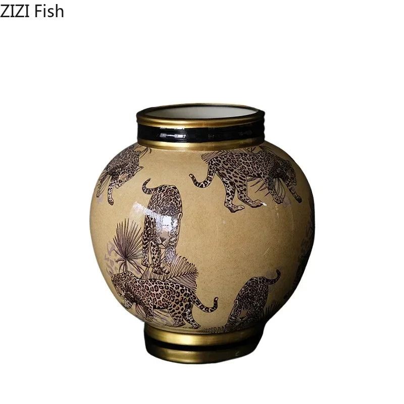 Afralia™ Porcelain Tiger Pattern Vase - Handmade Ceramic Home Decor