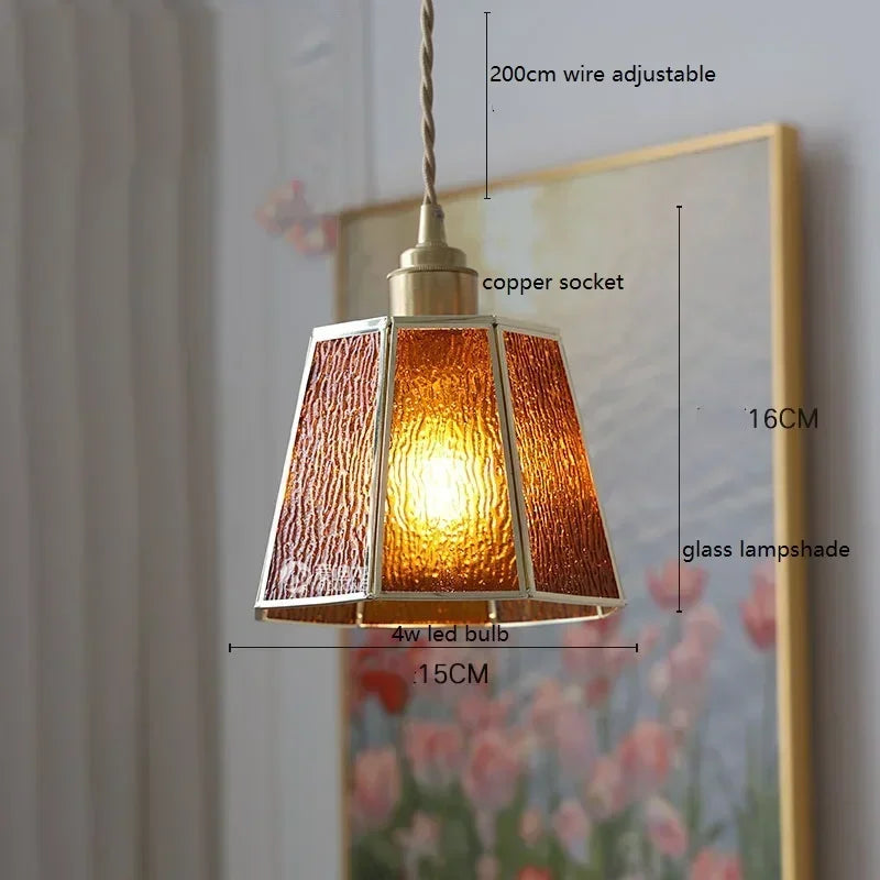 Afralia™ Colorful Glass Copper LED Pendant Light for Kitchen Bedroom Living Room Loft