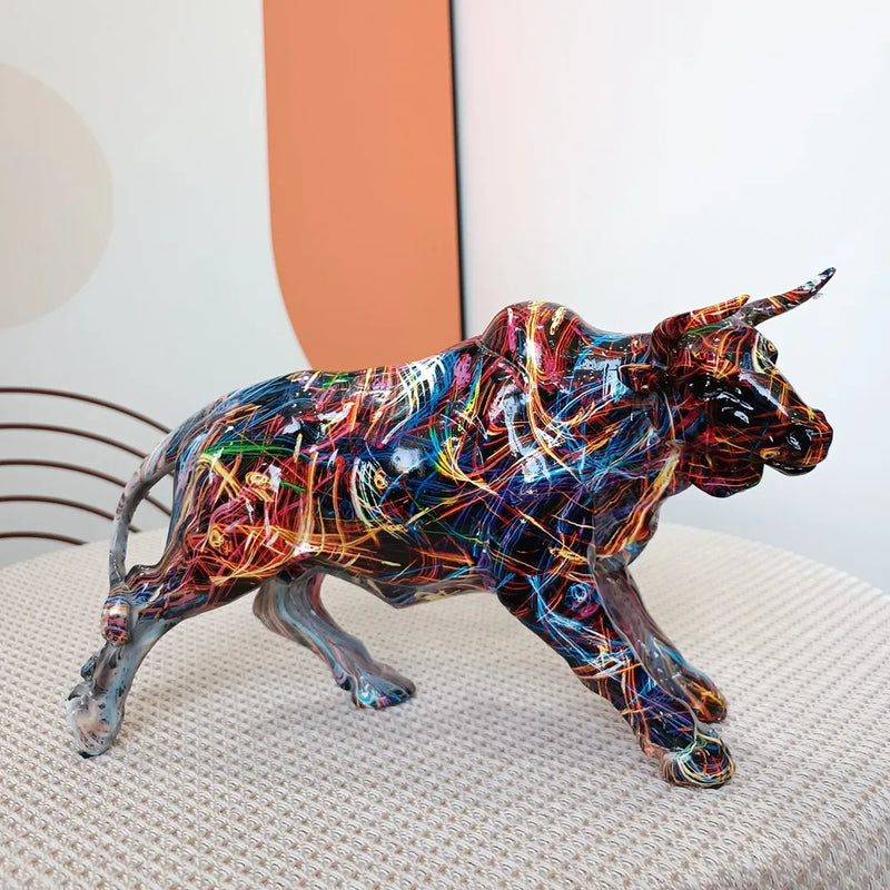 Afralia™ Charging Bull Statue Resin Pop Art Sculpture Home Decor Figurine Mosaic