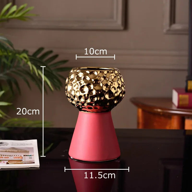 Afralia™ Gold Hammer Pattern Ceramic Vase: Creative Plant Pot for Table Decoration and Floral Arrangement