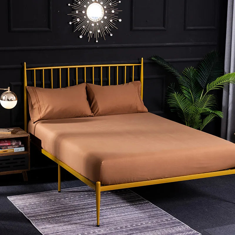 Afralia™ Soft Color Solid Fitted Bed Sheet Queen & King Size Comfortable Bed Linen