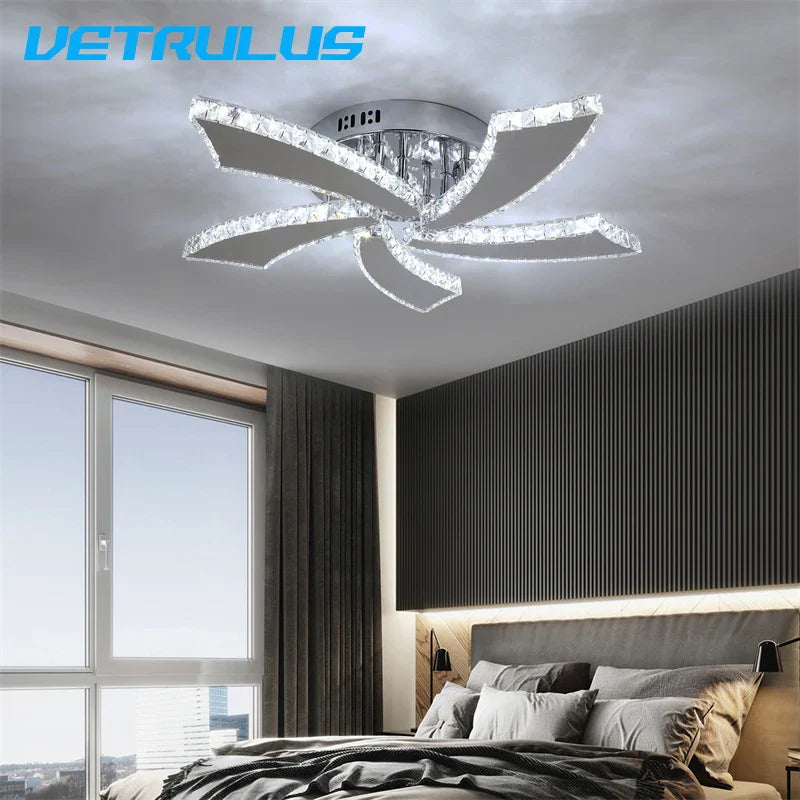 Afralia™ Smart Crystal Chandelier Ceiling Fan with LED Light & Remote Control