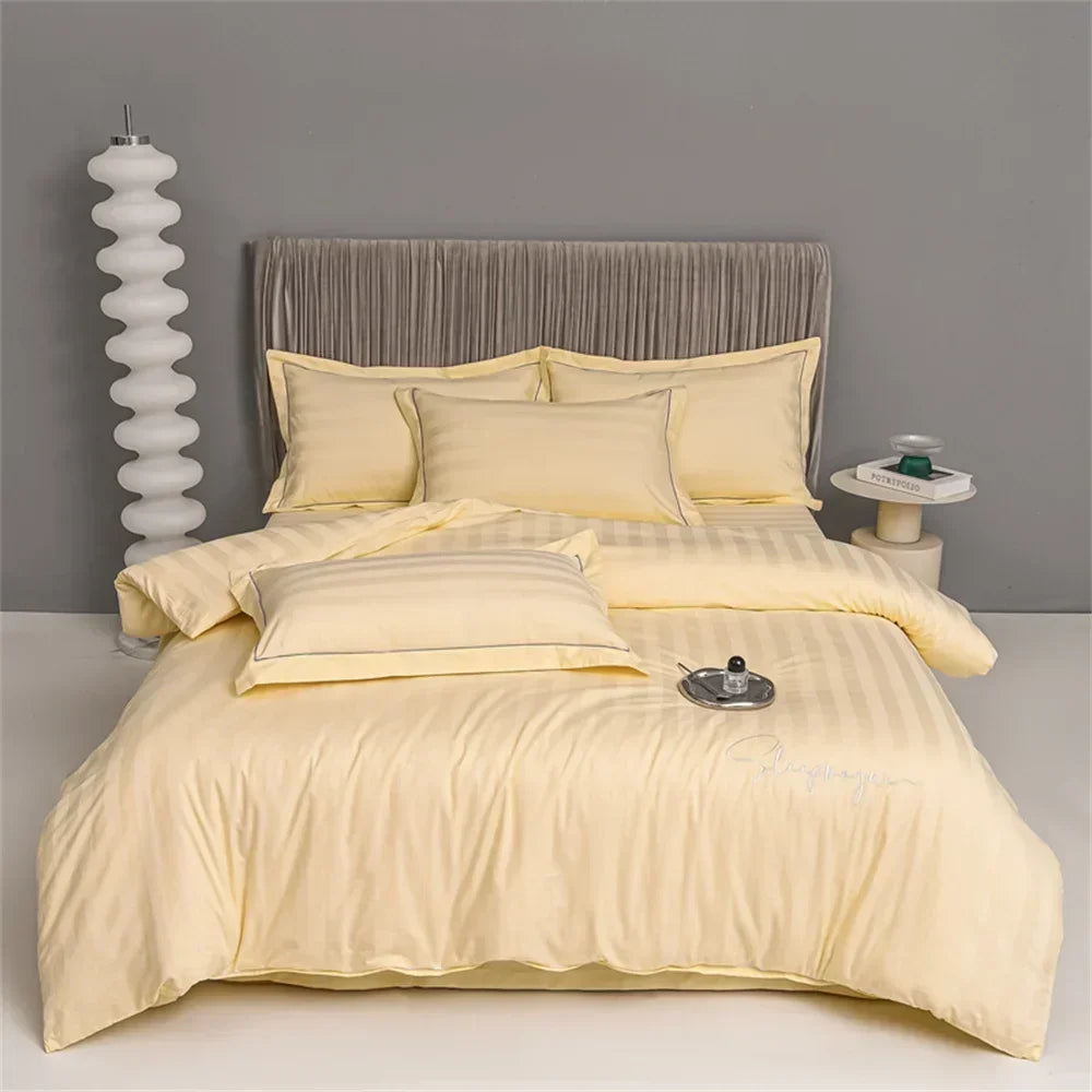 Afralia™ Nordic Grey Stripes Egyptian Cotton Bedlinens Set for Queen King Size