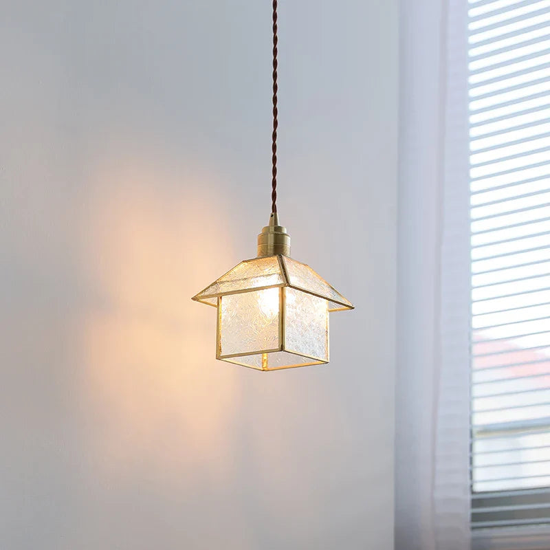 Afralia™ Cube Glass LED Pendant Light: Modern Copper Hanging Lamp for Bedroom, Restaurant, Hallway