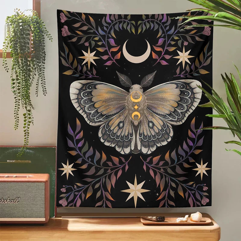 Afralia™ Moon Phase Butterfly Vintage Aesthetic Tapestry Butterfly Star Room Decor