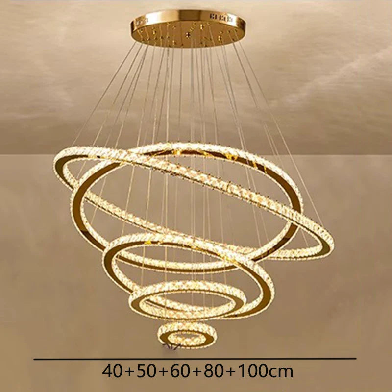 Afralia™ Crystal Chandelier Stair Pendant Lamp Living Room Lighting