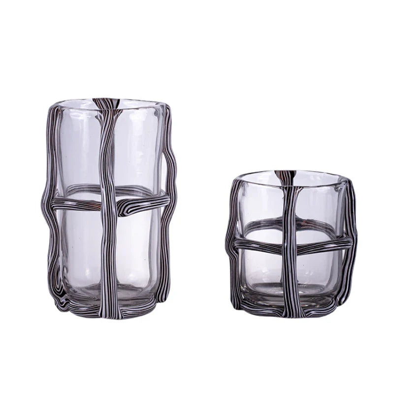 Afralia™ Stripe Cross Glass Vase for Artistic Flower Arrangement and Home Decor